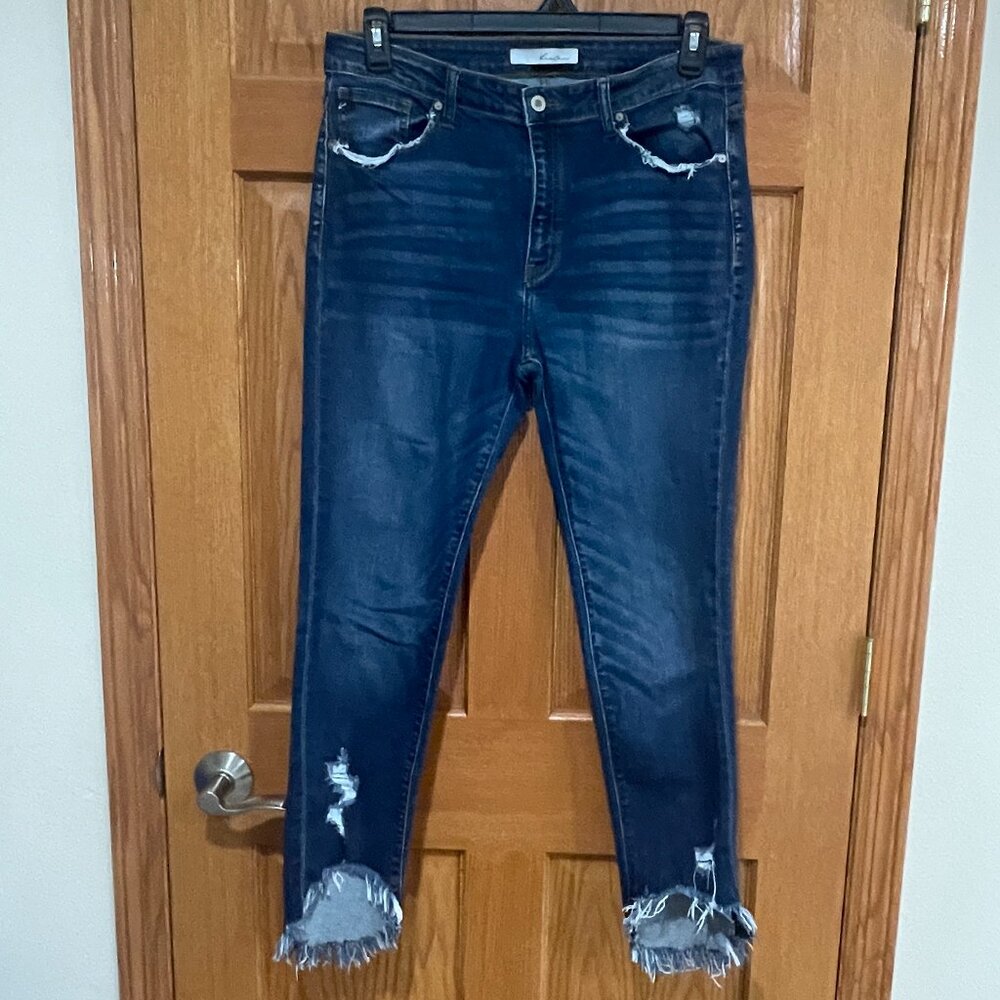 KanCan Dark Blue Skinny Jeans with Distressed Hem